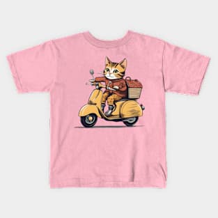 Cat Riding a Motor Scooter Kids T-Shirt